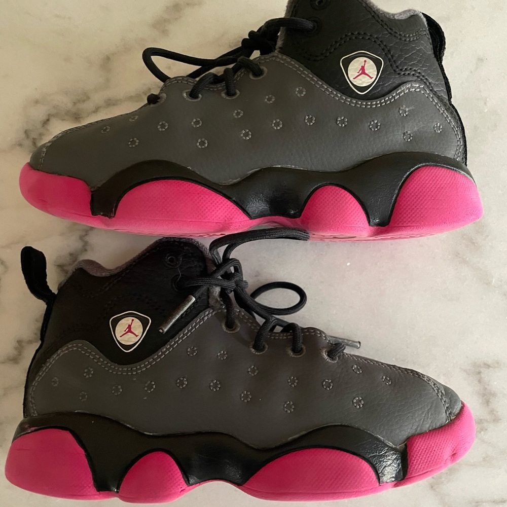 Nike Jordan Jumpman Team 2 Sneakers GRAY PINK & BKACK Lace Up US 11.5 C EUC